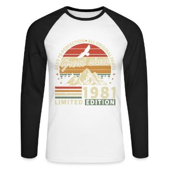 43 Years great since 1981 limited edition - T-shirt baseball manches longues Homme - blanc/noir - Devant - Nik (191cm)