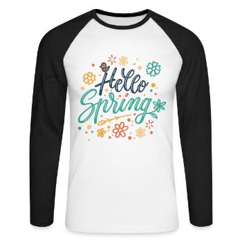 Hello Spring - T-shirt baseball manches longues Homme - blanc/noir - Devant - Nik (191cm)