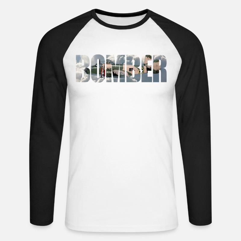 Bomber B-25 Mitchell - Unisex Baseballshirt langarm - Weiß/Schwarz