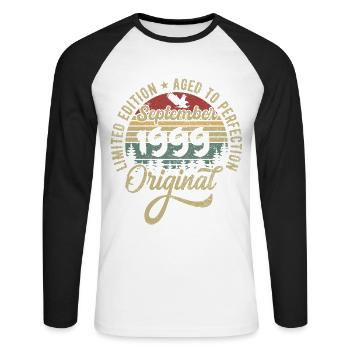 26th birthday September 1999 - 26 years old - Unisex Long Sleeve Baseball T-Shirt - white/black - Front - Nik (191cm)
