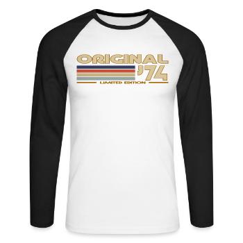 Rétro vintage 1974 - T-shirt baseball manches longues Homme - blanc/noir - Devant - Nik (191cm)