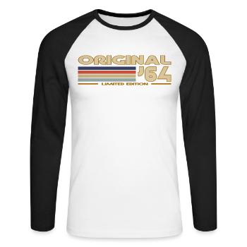1964 - Unisex Baseballshirt langarm - Weiß/Schwarz - Vorne - Nik (191cm)