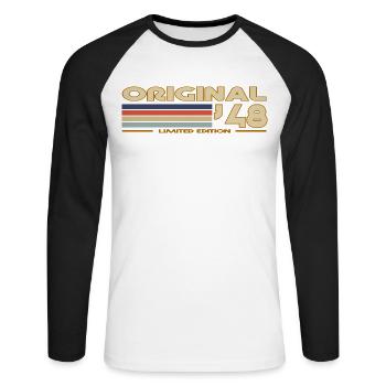 1948 - Unisex Baseballshirt langarm - Weiß/Schwarz - Vorne - Nik (191cm)