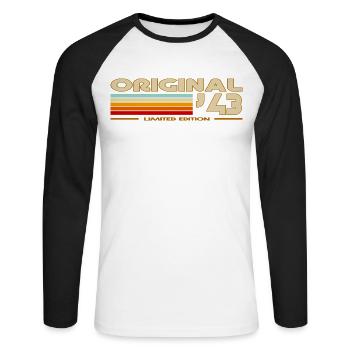 1943 - T-shirt baseball manches longues Homme - blanc/noir - Devant - Nik (191cm)