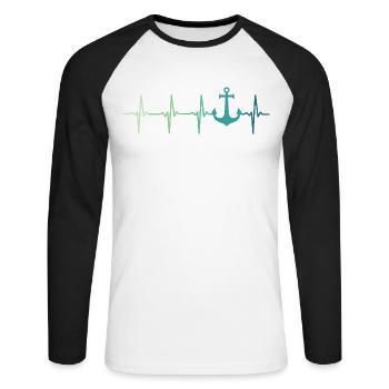 Ankerherzschlag Marinekapitänsboot - Unisex Baseballshirt langarm - Weiß/Schwarz - Vorne - Nik (191cm)