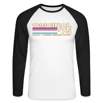 Original 75 Rayures Vintage - T-shirt baseball manches longues Homme - blanc/noir - Devant - Nik (191cm)