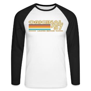 Rétro Stripes 70s Original57 - T-shirt baseball manches longues Homme - blanc/noir - Devant - Nik (191cm)