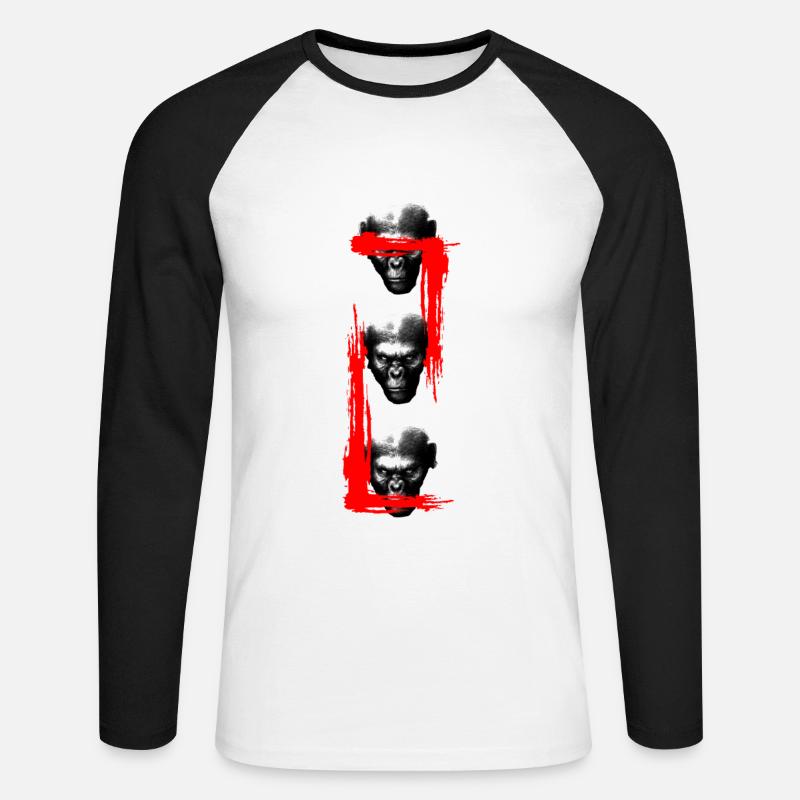 Three Wise Monkeys - Unisex Baseballshirt langarm - Weiß/Schwarz