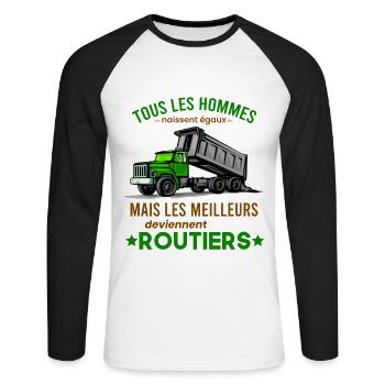 Routier Shirt • Meilleur Metier • Routier Cadeau - T-shirt baseball manches longues Homme - blanc/noir - Devant - Nik (191cm)