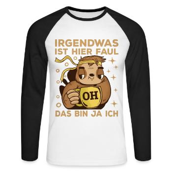 Faultier Kaffee - Unisex Baseballshirt langarm - Weiß/Schwarz - Vorne - Nik (191cm)