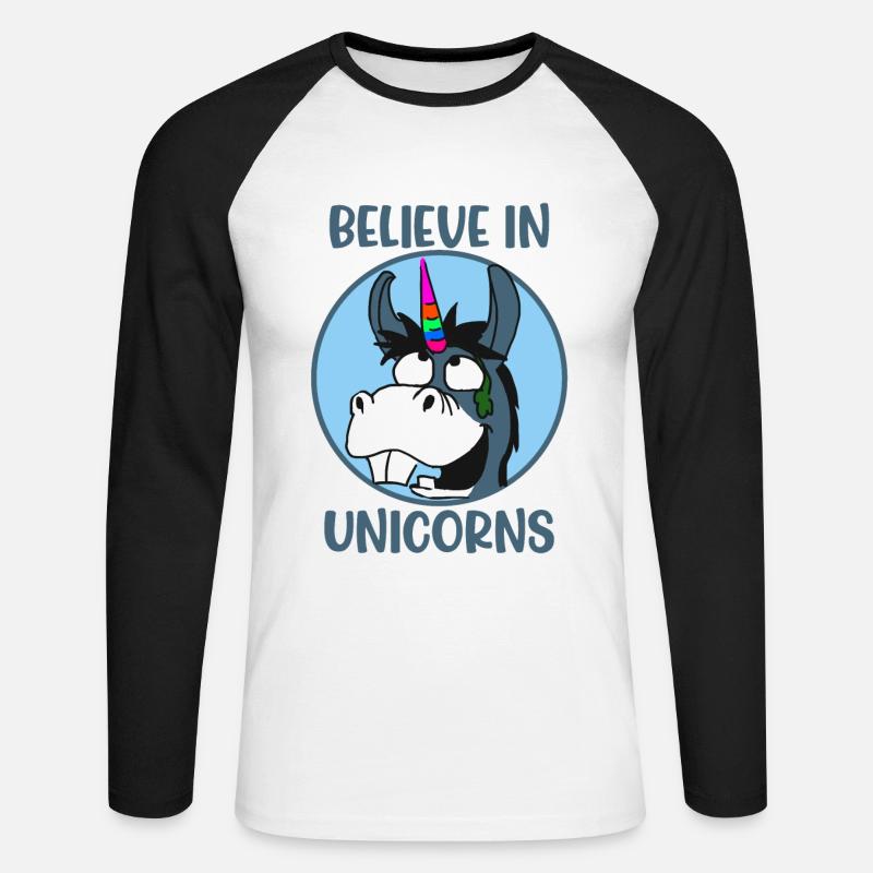 Glaube Einhorn Einhörner - Unisex Baseballshirt langarm - Weiß/Schwarz