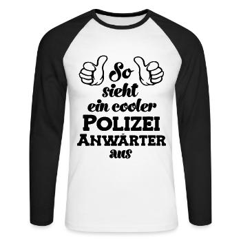 So sieht ein cooler Polizeianwärter aus Polizist - Unisex Baseballshirt langarm - Weiß/Schwarz - Vorne - Nik (191cm)