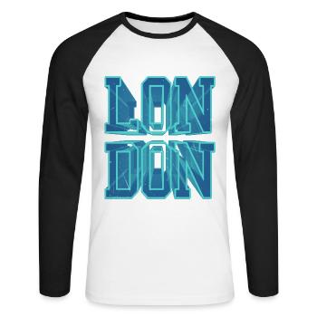 Londres Angleterre UK City Police 3D Skyline - T-shirt baseball manches longues Homme - blanc/noir - Devant - Nik (191cm)