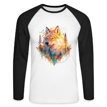 Wolf Wolfskopf Natur Wildnis Wald Bäume Kunst - Unisex Baseballshirt langarm - Weiß/Schwarz - Vorne - Nik (191cm)