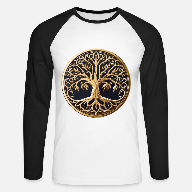 Baum des Lebens - Unisex Baseballshirt langarm - Weiß/Schwarz