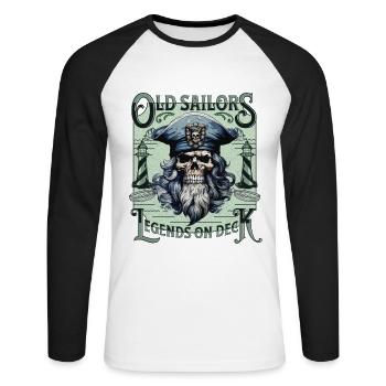 Sailor Skull Skull Captain Ahoy Ship - Unisex Long Sleeve Baseball T-Shirt - white/black - Front - Nik (191cm)