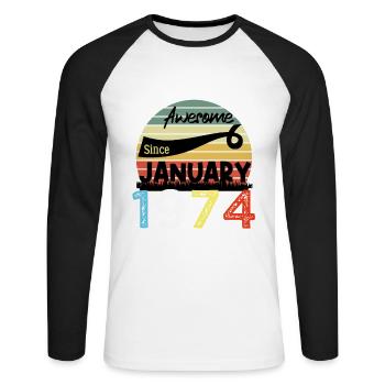 Awesome Since January 1974 Vintage 50 ans Birthday - T-shirt baseball manches longues Homme - blanc/noir - Devant - Nik (191cm)