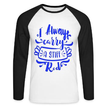 Ich trage immer einen steifen Stab dabei - Unisex Baseballshirt langarm - Weiß/Schwarz - Vorne - Nik (191cm)