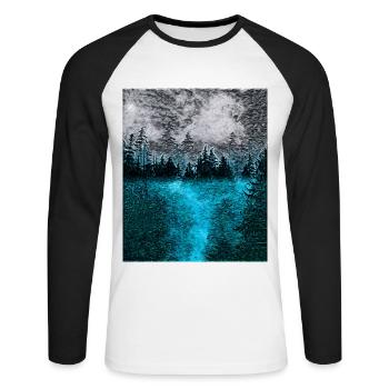 Tranquil Forest at Night - Unisex Long Sleeve Baseball T-Shirt - white/black - Front - Nik (191cm)