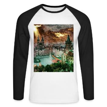 Prague, République tchèque, Europe - T-shirt baseball manches longues Homme - blanc/noir - Devant - Nik (191cm)