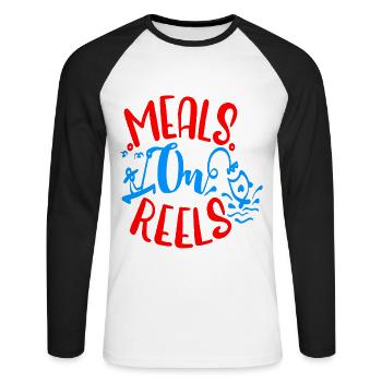 Mahlzeiten auf Rollen - Unisex Baseballshirt langarm - Weiß/Schwarz - Vorne - Nik (191cm)