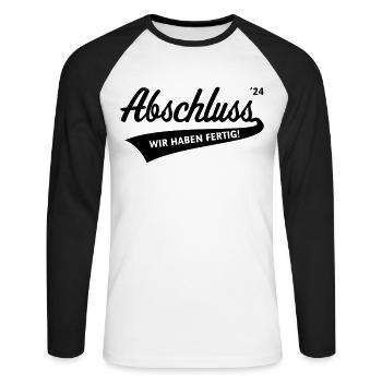 Abschluss 2024 – Wir Haben Fertig! (Schule Black) - Unisex Baseballshirt langarm - Weiß/Schwarz - Vorne - Nik (191cm)
