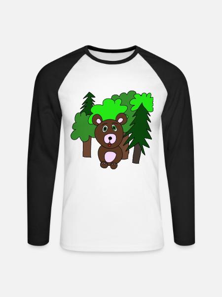 Kleiner Bär im Wald - Unisex Baseballshirt langarm - Weiß/Schwarz