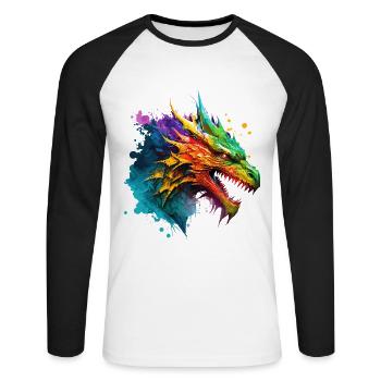 Dragon Colorful Fantasy Magic Mysticism Mythology Art - Unisex Long Sleeve Baseball T-Shirt - white/black - Front - Nik (191cm)