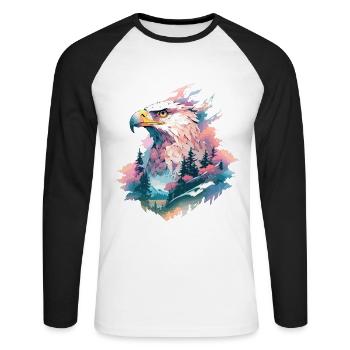 Eagle Head, Nature, Nature sauvage, Forêt, Arbres, Montagnes - T-shirt baseball manches longues Homme - blanc/noir - Devant - Nik (191cm)