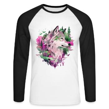 Wolf Wolf's Head Forest Nature Mountains Wilderness Colorful - Unisex Long Sleeve Baseball T-Shirt - white/black - Front - Nik (191cm)