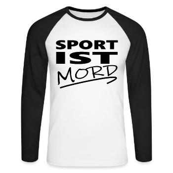Sport ist Mord, lustiger Spruch, schwarz - Unisex Baseballshirt langarm - Weiß/Schwarz - Vorne - Nik (191cm)