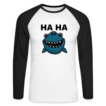 Ha ha, requin rit, doux, idée de cadeau - T-shirt baseball manches longues Homme - blanc/noir - Devant - Nik (191cm)