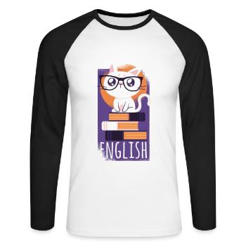 Englisch Übersetzer Katze Tshirt Geschenk - Unisex Baseballshirt langarm - Weiß/Schwarz - Vorne - Nik (191cm)