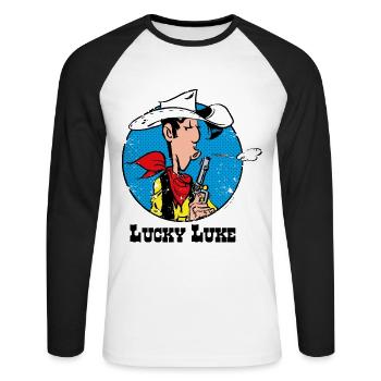 Lucky Luke With Gun - Unisex Long Sleeve Baseball T-Shirt - white/black - Front - Nik (191cm)