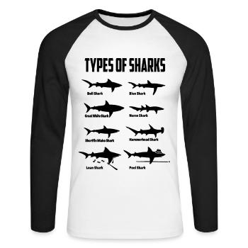 Requin animal requin marin - T-shirt baseball manches longues Homme - blanc/noir - Devant - Nik (191cm)