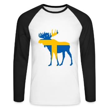 Schweden Elch Flagge - Unisex Baseballshirt langarm - Weiß/Schwarz - Vorne - Nik (191cm)