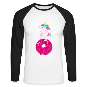 Unicorn Donut - Unisex Baseballshirt langarm - Weiß/Schwarz - Vorne - Nik (191cm)