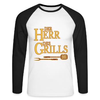 Der Herr des Grills Grillen BBQ Maenner - Unisex Baseballshirt langarm - Weiß/Schwarz - Vorne - Nik (191cm)