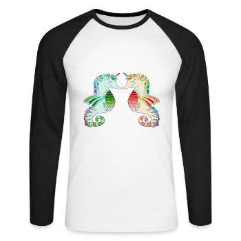 seahorse love - seahorse sea animal - Unisex Long Sleeve Baseball T-Shirt - white/black - Front - Nik (191cm)