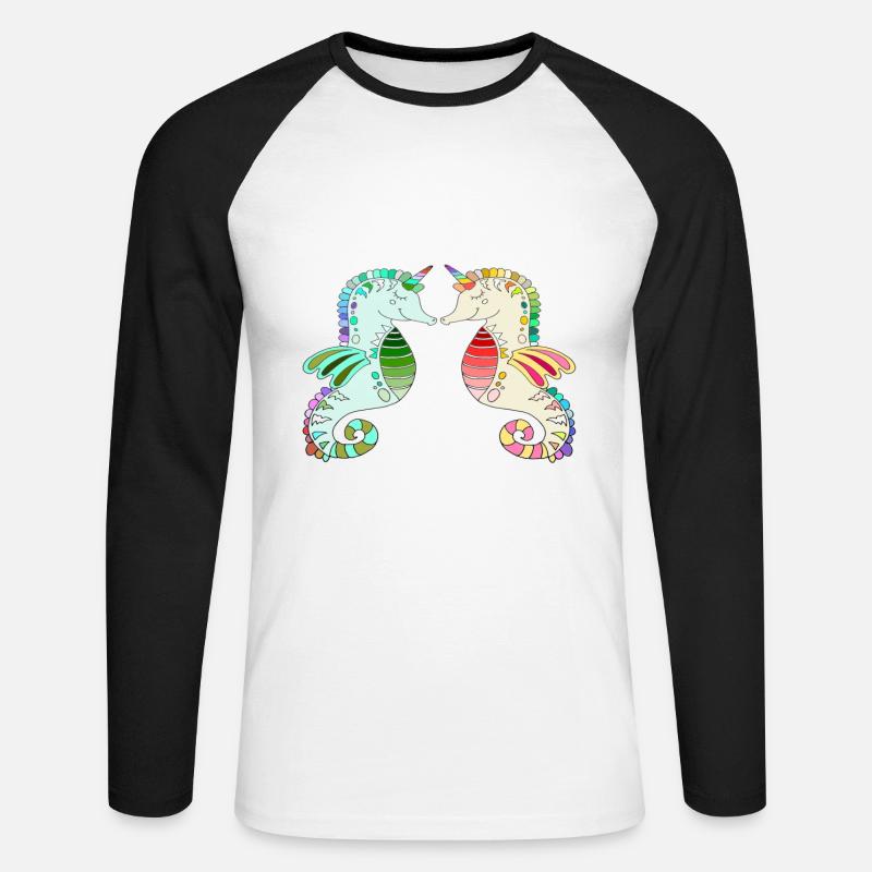 seepferdchen liebe - seepferd meerestier - Unisex Baseballshirt langarm - Weiß/Schwarz