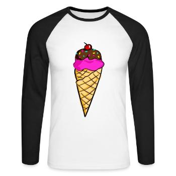 Glace dans un gaufre - T-shirt baseball manches longues Homme - blanc/noir - Devant - Nik (191cm)