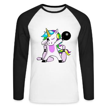 Bowling Unicorn Dabbing Einhorn cône - T-shirt baseball manches longues Homme - blanc/noir - Devant - Nik (191cm)
