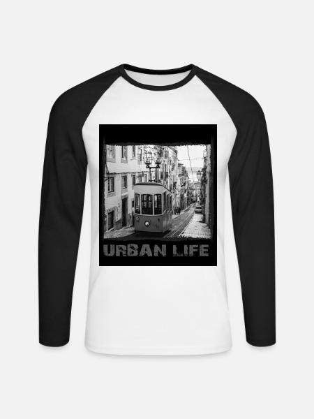 Lisbon - Urban Streetwear - Unisex Long Sleeve Baseball T-Shirt - white/black