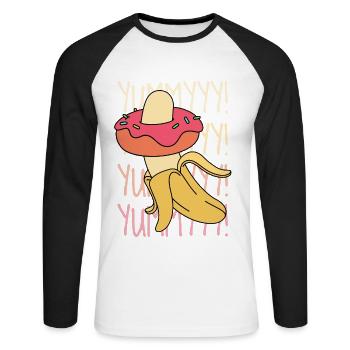 Banane Donut Yummy Lecker Lustiges - Unisex Baseballshirt langarm - Weiß/Schwarz - Vorne - Nik (191cm)