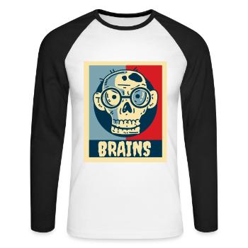 Costume d'Halloween effrayant de cerveau de zombie - T-shirt baseball manches longues Homme - blanc/noir - Devant - Nik (191cm)