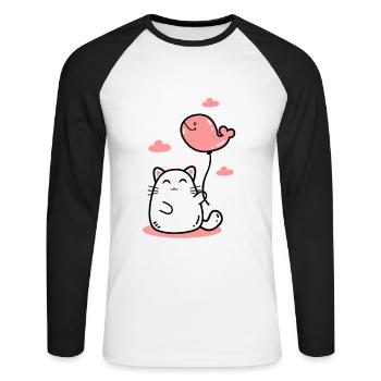 Ballon baleine chaton - T-shirt baseball manches longues Homme - blanc/noir - Devant - Nik (191cm)
