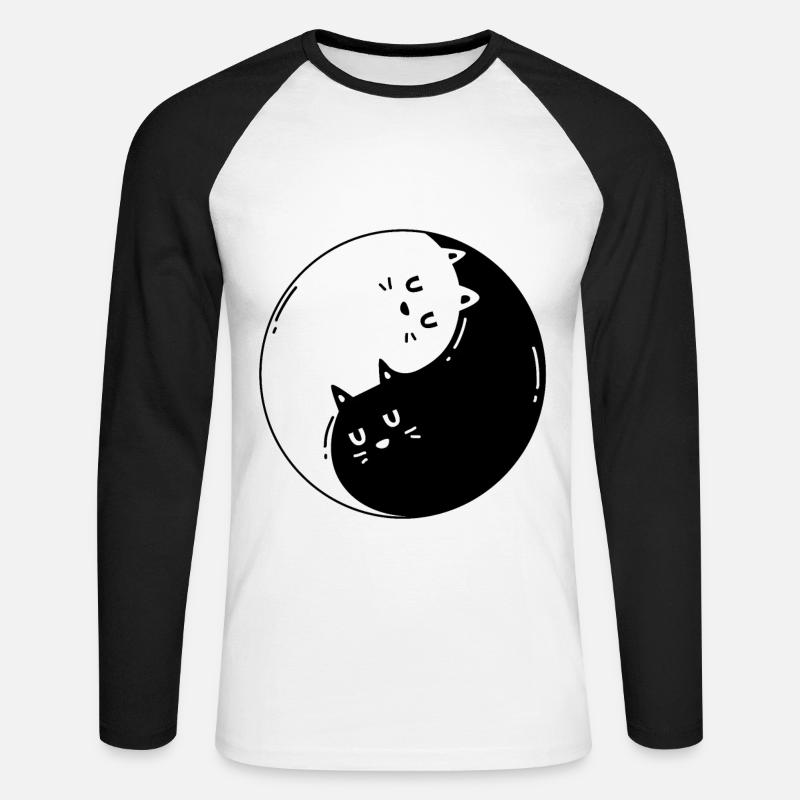 Ying Yang Katze - Unisex Baseballshirt langarm - Weiß/Schwarz