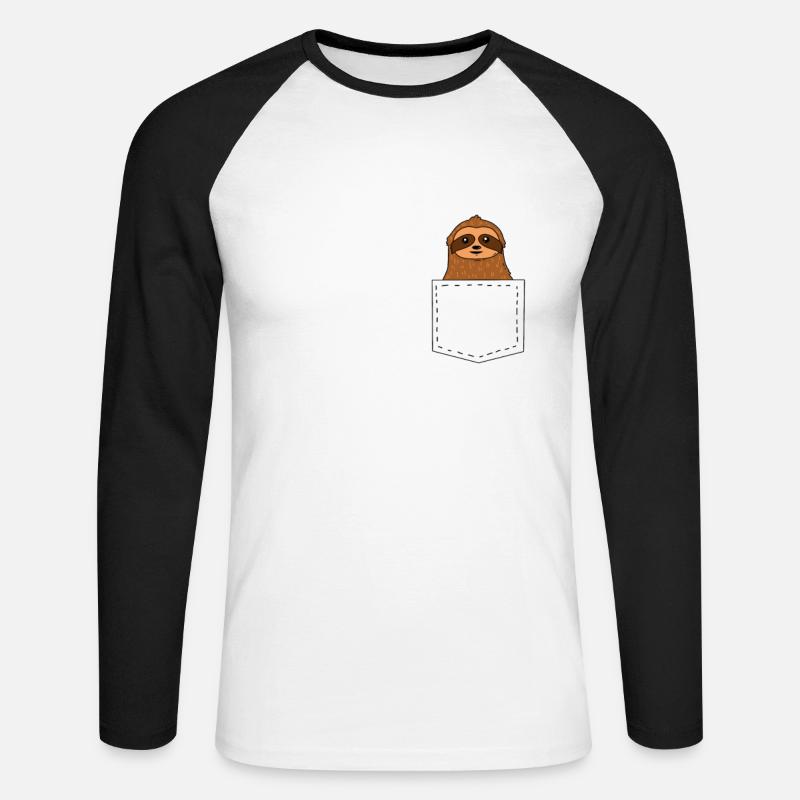 Faultier in Brusttasche - Unisex Baseballshirt langarm - Weiß/Schwarz