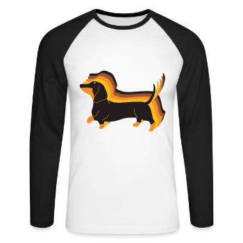 Happy Dachshund Retro Dachshund is looking forward to walking - Unisex Long Sleeve Baseball T-Shirt - white/black - Front - Nik (191cm)