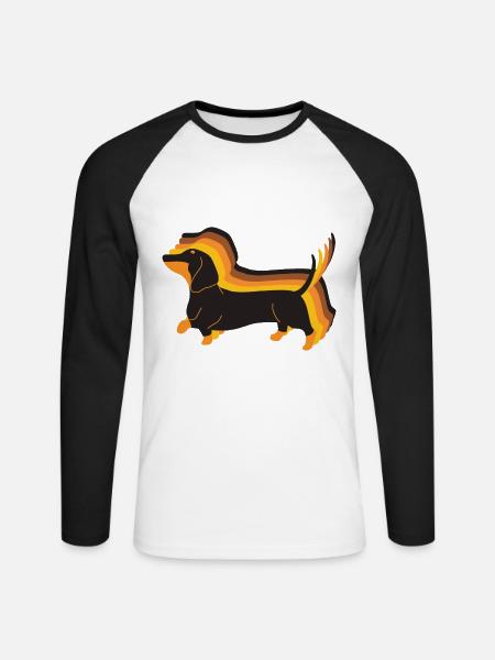Happy Dachshund Retro Dachshund ser frem til at gå - Langærmet herre-baseballshirt - hvid/sort